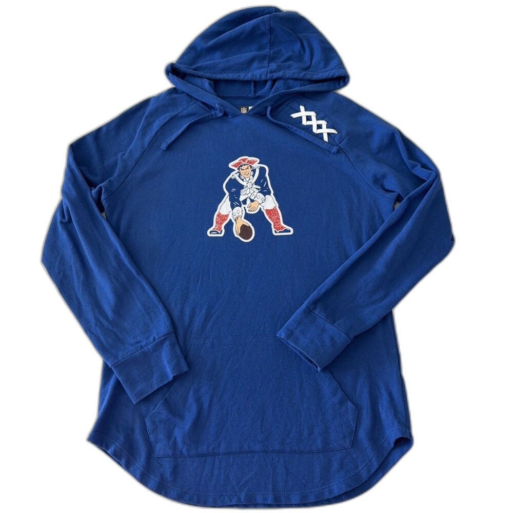 New England Patriots Hoodie NFL Retro Graphic Tunic Length Womens M Blue Shirt